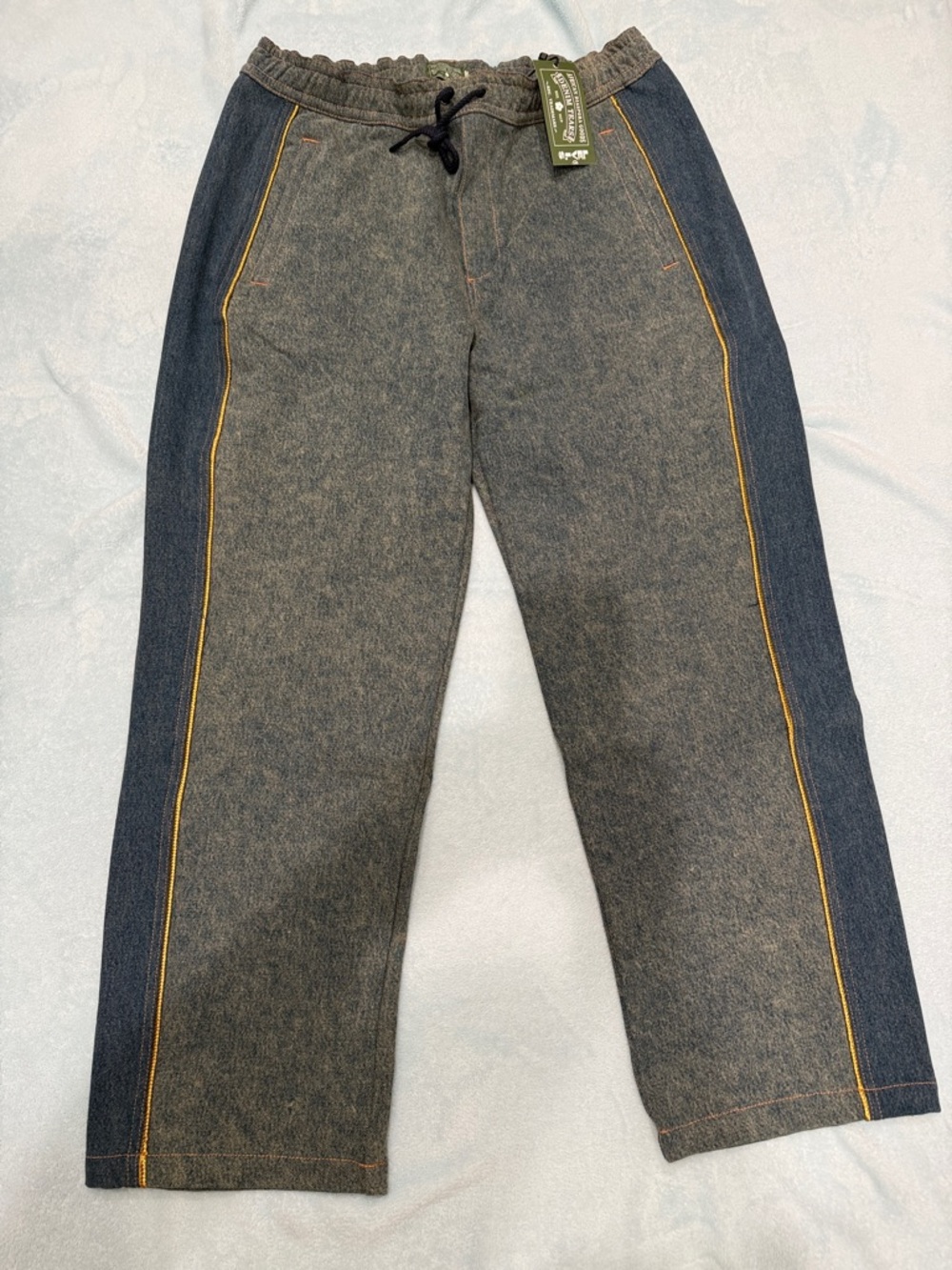 Men's Contrast Panel Grey Joggers with Yellow Stitching